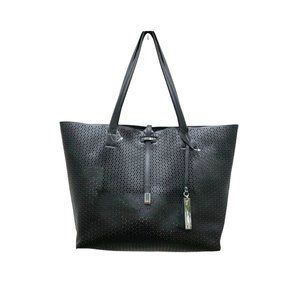 Vince Camuto Leila Perforated Leather Shopper Tote Bag Black 18.5” x 12.5” EUC